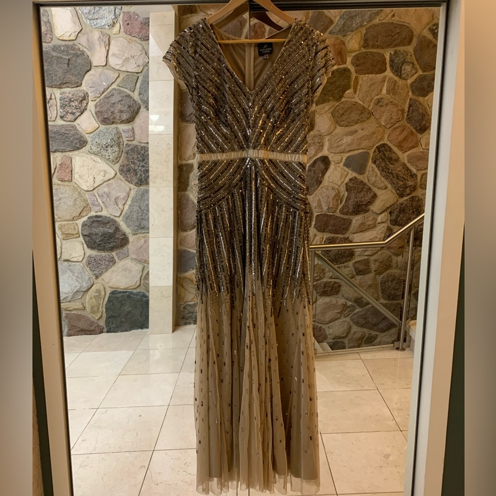 Adrianna Papell Gold Beaded Maxi Dress